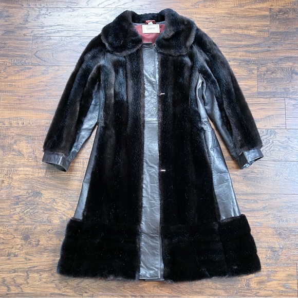 Vintage Jackets & Blazers - vintage • 70s leather faux fur coat chocolate brown Rosewin mob wife glam long